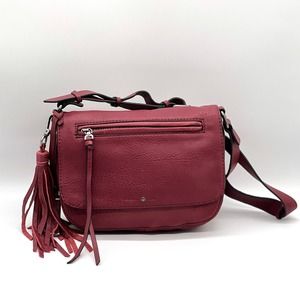 TREASURE AND BOND Leather Crossbody bag Womens Maroon Pebbled Tassel